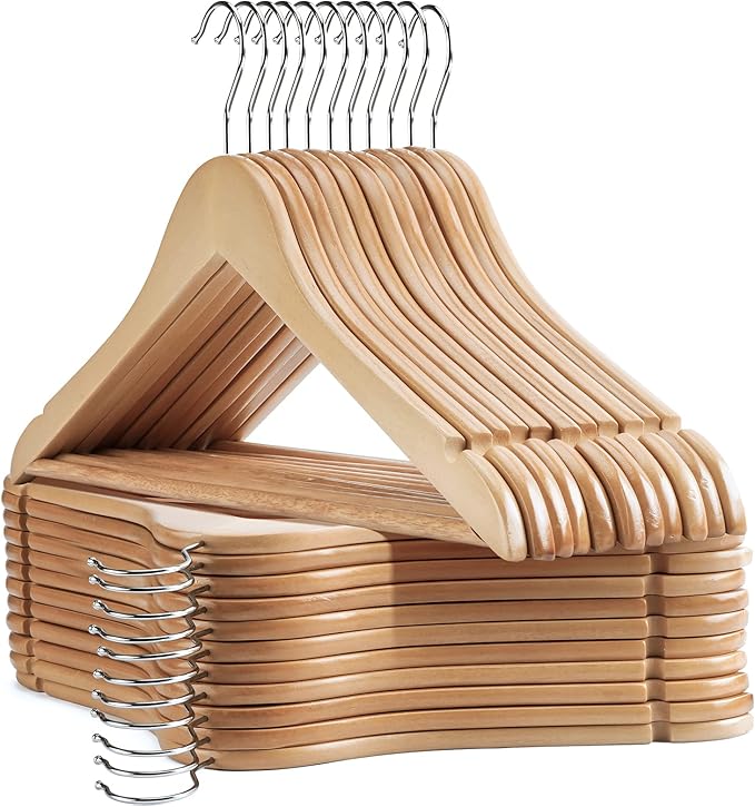 Wooden Hangers Clothes Hangers Slim Wood Hanger Coat Hanger for Closet,Hanger with Extra Smooth Finish,Hangers for Shirt Suit Dress 20 Pack Natural