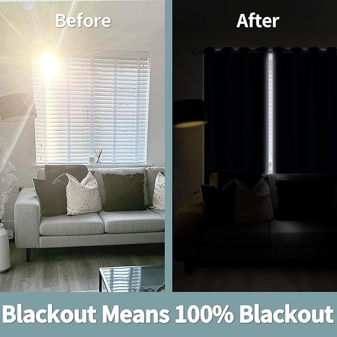 BGment Short 100% Blackout Curtains for Bedroom, Thermal Insulated Energy Efficiency Noise Reducing Grommet Curtains 54 Inch Length with Liner for Small Window 2 Panels Each 52 Inch Wide, Navy Blue