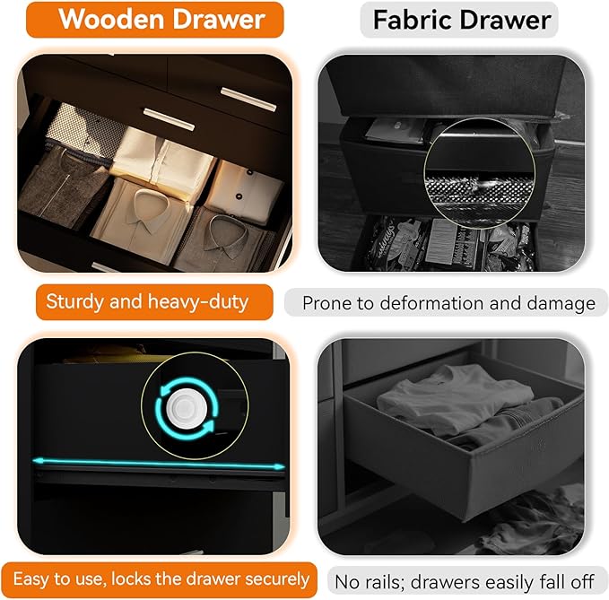 47.3" Tall Dresser for Bedroom Chests of Drawers with Charging Station 7 Drawer Dressers with Metal Slide Rail Modern Wood Closet Organizer with Large Storage for Home Office Entryway