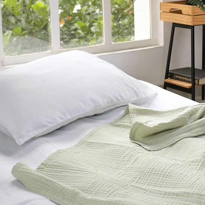 Salt Earth 100% Cotton Muslin Blanket, Gauze Blanket 80"X90" Queen, 4 Layered for Couch, Bed, Living Room, Lightweight & All Seasons Blankets & Throws, Easy to wash,Nature & Skin Friendly (Sea Foam)