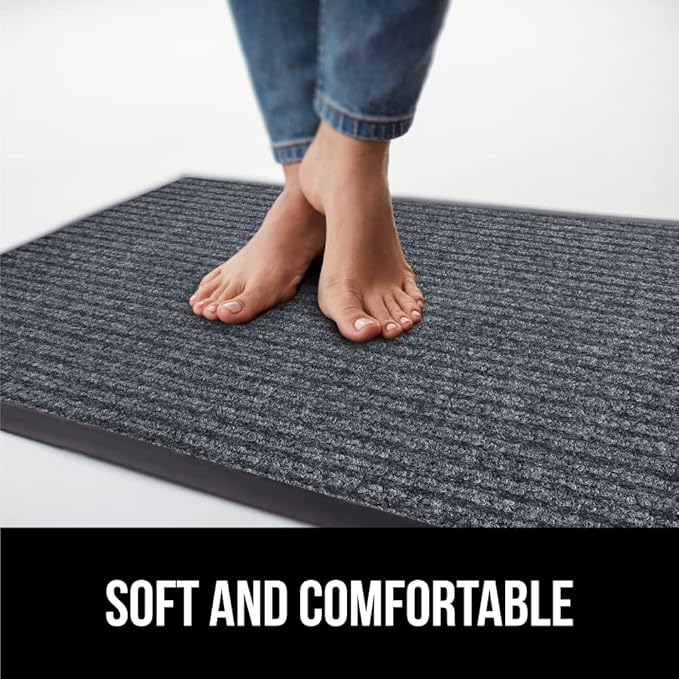 GORILLA GRIP Waterproof Traffic Guard Door Mat, 2 Pack Heavy Duty Entryway Mats, Strong Rubber Back Commercial Rugs for Office Hallway, Garage Floor and Home, Low Profile Carpet, 35x23, Charcoal Gray