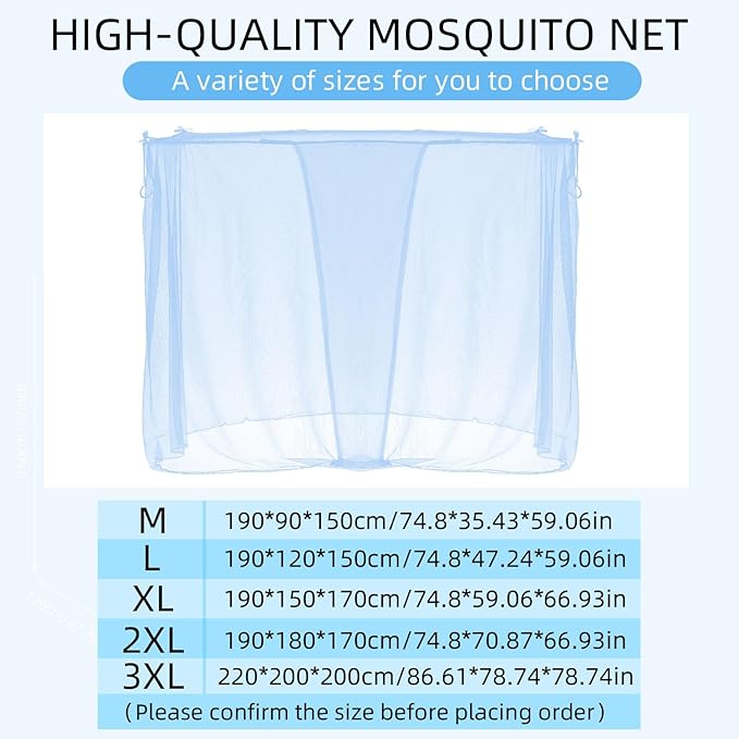4 Corners Mosquito Net for Mosquiteros para Camas Bed Canopies Netting Bed Drapes Rectangular Mosquito Mesh for Camping Home Outdoor Travel (Blue,L75 X W47 X H59 Inch,1 Opening)