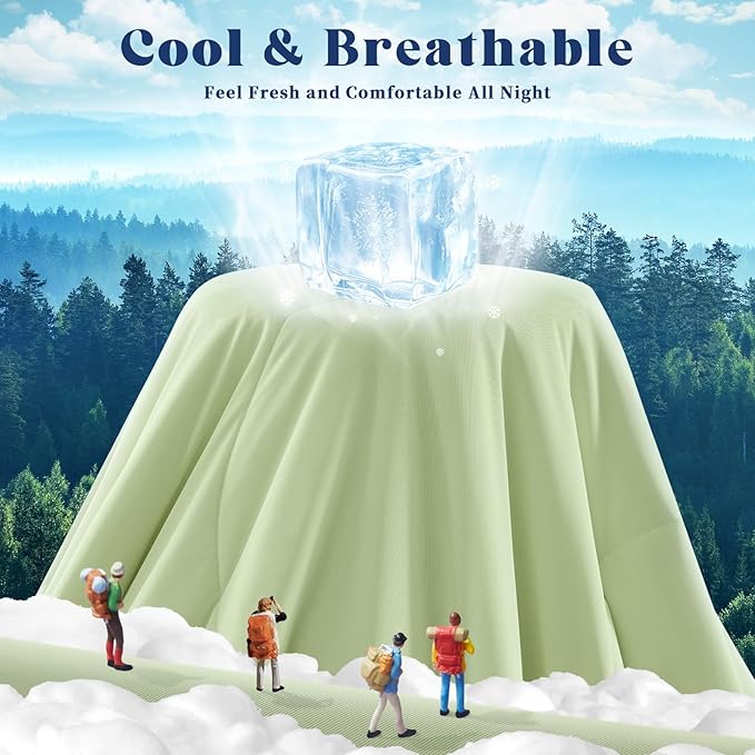 Cooling Comforter Twin Size, Double-Sided Cooling Blanket for Hot Sleepers & Night Sweats, Arc-Chill Q-Max > 0.4 Breathable Ice Blanket, Lightweight Cold Comforter (68''x90'', Light Green)