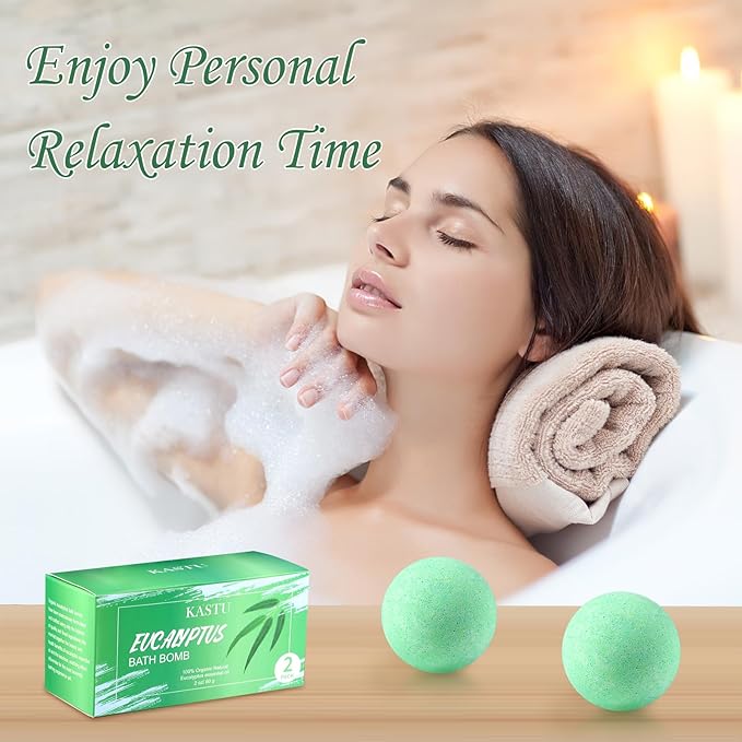 Bath Bombs Salt Balls,Eucalyptus Extract Essential Oils,Moisturizing Dry Skin,Fizzy Spa,Relaxation,Bubble Bath Bomb Gifts Idea for Men Women,2 x 100g