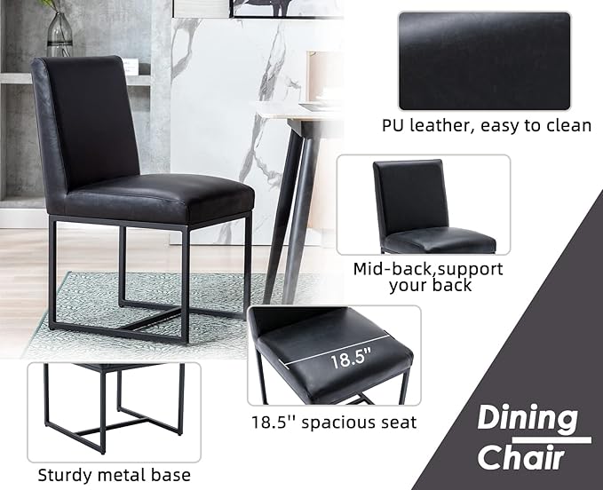 CIMOTA Black Modern Dining Chairs Set of 4, Leather Dining Room Chairs Upholstered Armless Guest Side Chair with Black Base for Dining Room/Kitchen, 4PCS