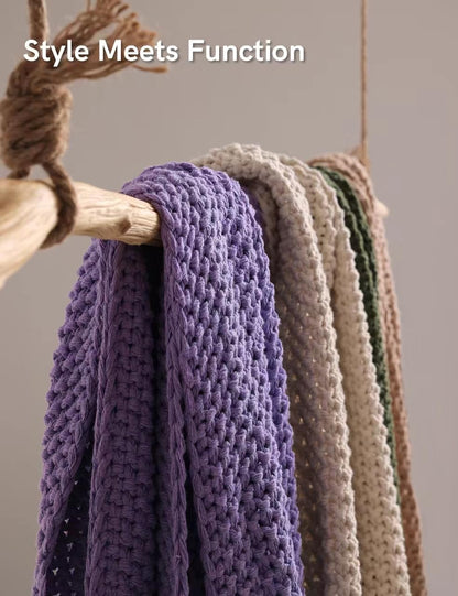 YnM Chunky Cotton Knit Throw Blanket, Cable Knit Throws for Bed Couch Sofa, Comfy & Relaxing, Decorative Piece for Farmhouse Modern Boho Rustic Scandinavian Chic Vibe, Lilac Purple 60x80 Inches