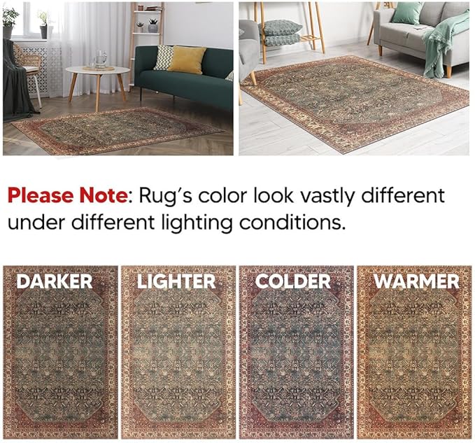 Keen Home Design 2x10 Rug - Machine Washable Runner with Non-Slip Backing, Ideal for Hallway, Entryway, Kitchen, Laundry Room - Vintage, Easy Clean, Durable, Low Pile Rug - (2'6" x 10')