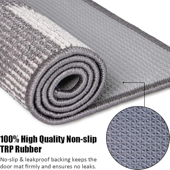 Indoor Doormat 20"x 32", Absorbent Front Back Door Mat, Rubber Backing Non Slip Floor Mats Inside Mud Dirt Trapper Outside Entrance Front Door Rug Carpet, Machine Washable Low Profile - Grey Geome