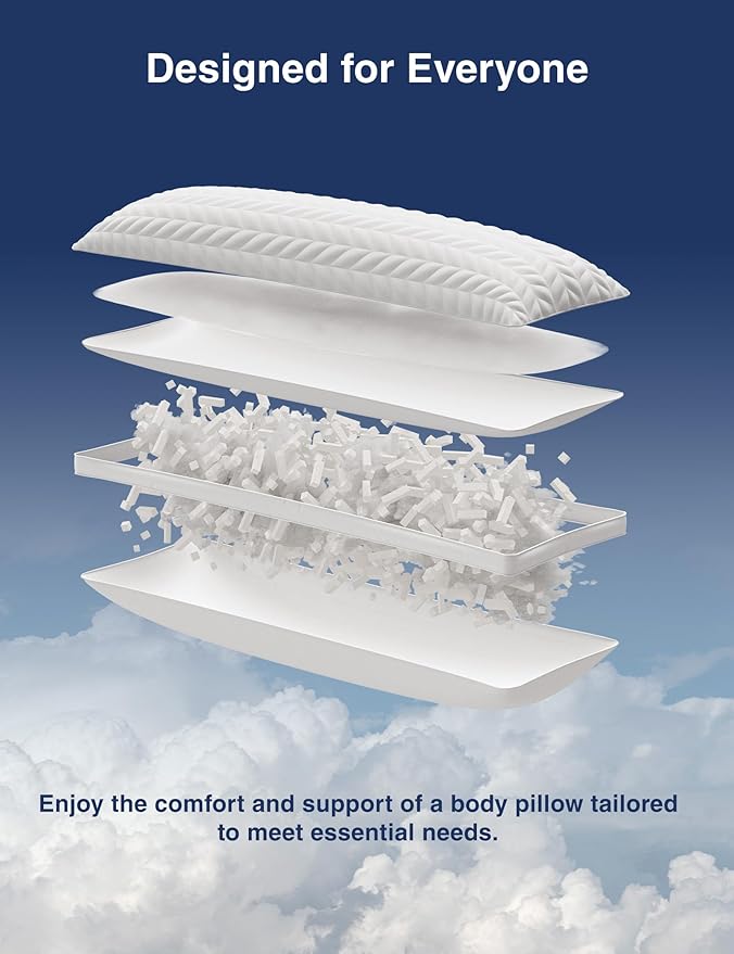 ZonLi Adjustable Memory Foam Body Pillow for Adults, Firm Support Long Pillow for Side Sleepers, Elegant Quilted 20x54 inch Full-Length Pillow with Washable Cover, White