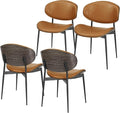 Art Leon Dining Chairs Set of 4, Grey Oak Bentwood, Mid Century Modern Chair, Orange Faux Leather Kitchen Dining Room Chairs with Black Metal Legs, Accent Chairs for Bedroom