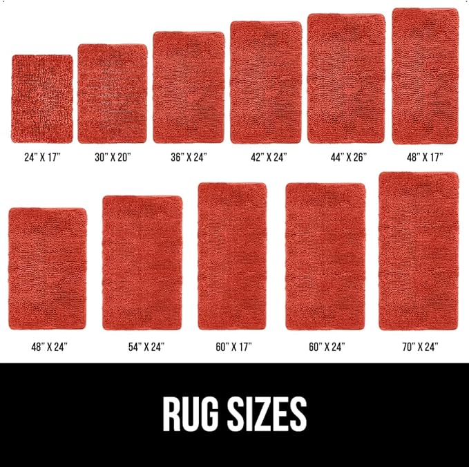 GORILLA GRIP Bath Rug Mat, Soft Absorbent Chenille, Quick Dry Microfiber Mats, Rubber Backing Washable Shower Floor Rugs, Bathmat Runner, US Designed Bathroom Home Accessories 24x17, Sunset Orange