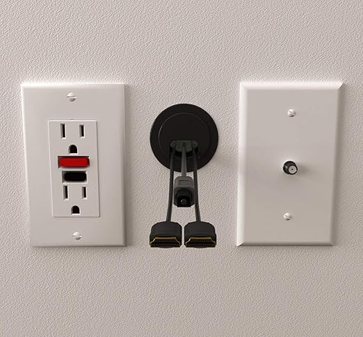 (1-Pack Black) Cable, Wire & Cord Management - Self Locking Grommet with Cover for Walls, Ceilings, Desks, Used for All Surfaces 3/8” to 1” Thick, Made in USA