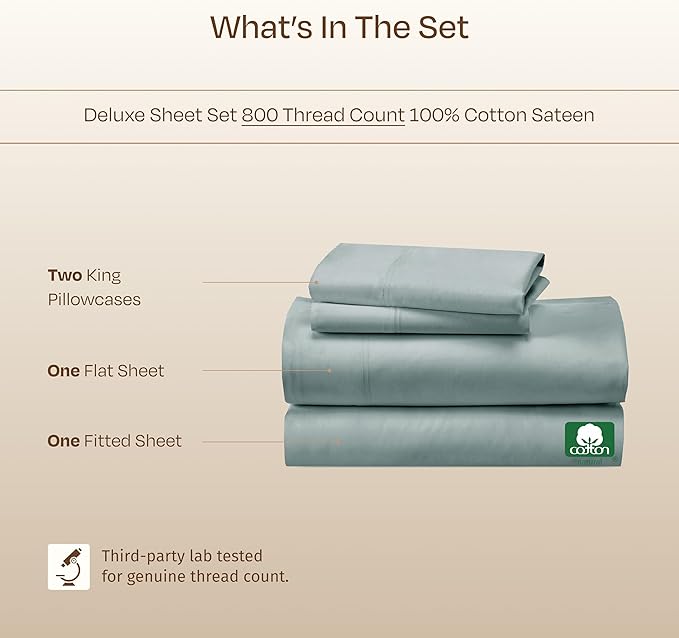 California Design Den Luxury King Size Sheets Set - Buttery Soft 800 Thread Count 100% Cotton Sateen, Durable Bed Sheets Set - Soft Teal
