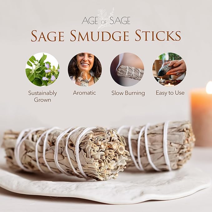 White Sage Smudge Sticks 4" Long - Burning Sage Bundle for Cleansing House, 3pk