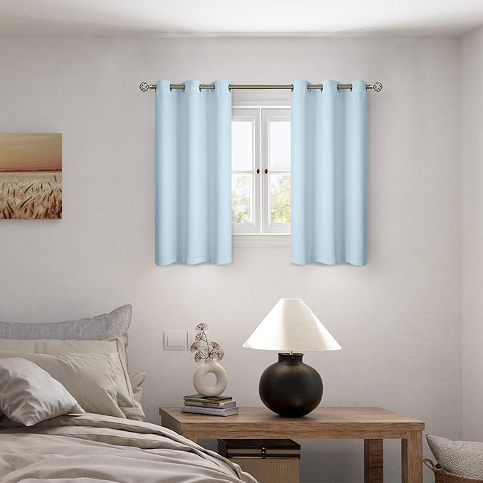 BGment Baby Blue 100% Blackout Curtains for Kids Bedroom 45 Inch Length, Thermal Insulated Full Light Blocking Grommet Noise Cancelling Small Window Curtains for Nursery 2 Panels Each 42 Inch Wide