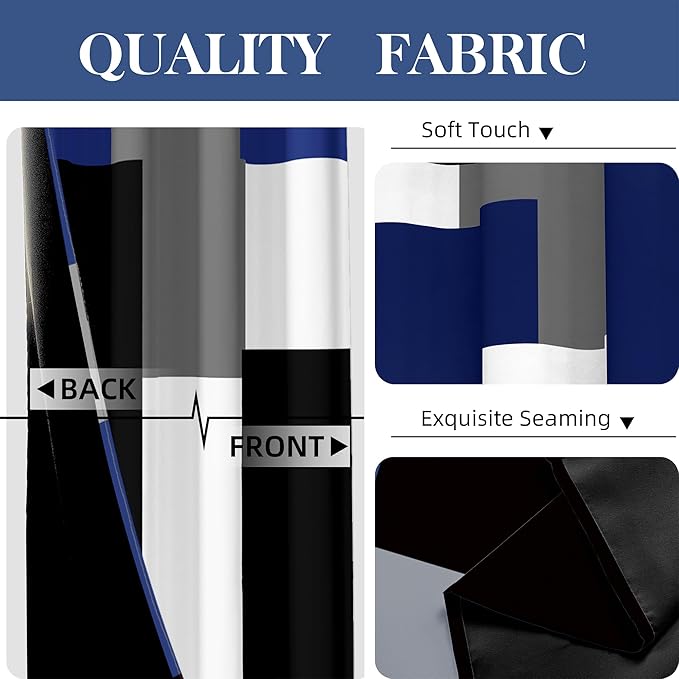 Navy Blue Grey 100% Blackout Curtains for Bedroom 96 inch Long 2 Panels Set Gray Modern Abstract Geometric Black Out Curtains Insulated Room Darkening Window Drapes for Living Room, 52Wx96L