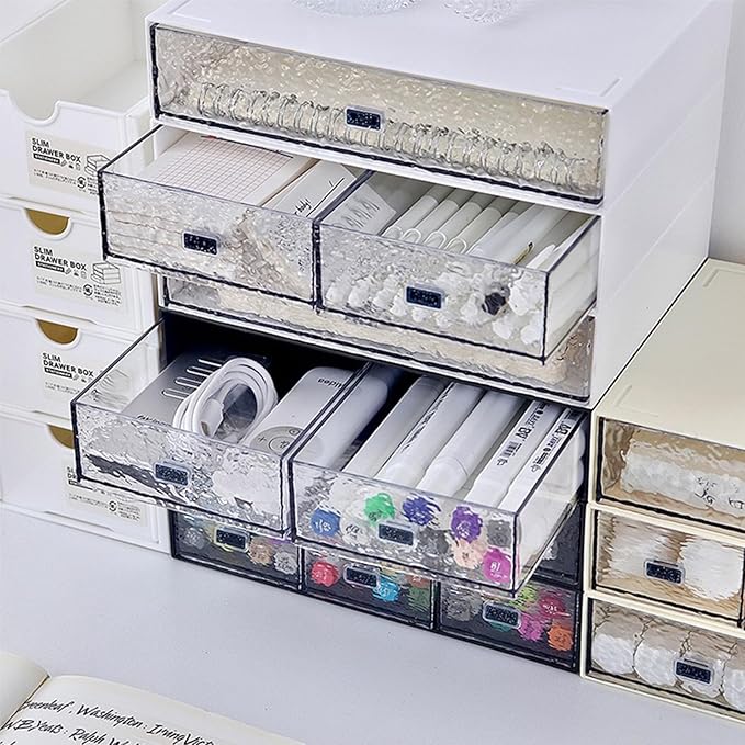 Desk Drawer Organizer, Stackable Office Supplies Desk Organizer, Plastic Plastic Storage Drawer, Desk Grocery Organizer For Stationery/Office Supplies (New White, 2 compartments)