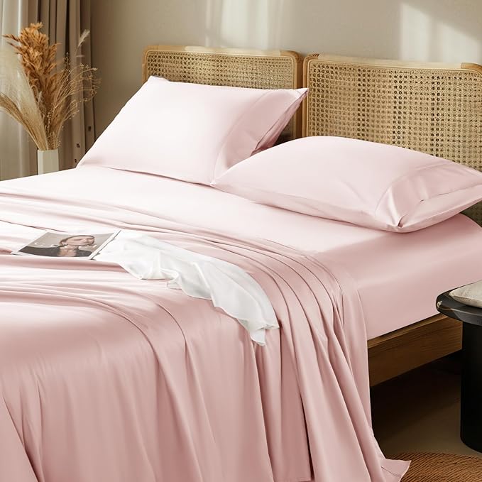 LBRO2M 1000 Thread Count 100% Egyptian Cotton Sheets Set Twin, 3 Piece Sets Bed Sheet Deep Pocket Sheet Set 16" Soft Comfortable All Season (Twin, Pink)