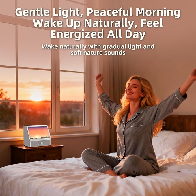 Ocean Sunrise Alarm Clock Wake Up Light, 6 Nature Scenes, White Noise, Sunset Simulation, Sleep Aid Night Light for Bedroom, Kids and Adults