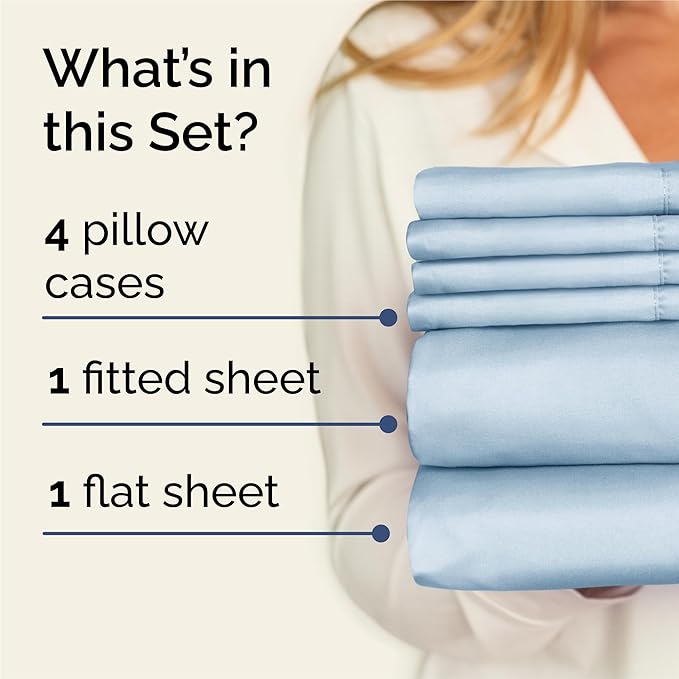 King 6 Piece Sheet Set - Cooling, Comfy & Breathable - Hotel Luxury Bedding, Includes Fitted Sheet for Women, Men, Kids and Teens - 1 Flat, 1 Fitted Sheet, 4 Pillowcases with Deep Pockets - Sky Blue