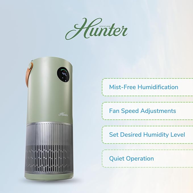 Hunter Fan Company Humidifier and Air Purifier In One, Advanced Filtration Air Purifiers for Home, Air Purifiers for Home Pets, Humidifiers for Bedroom and Humidifiers for Bedroom Baby, Sage/Silver