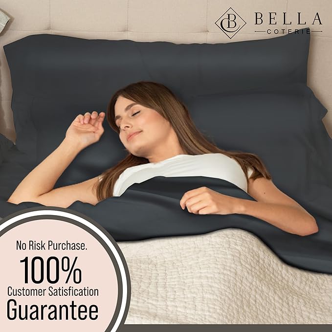 Bella Coterie 6 Piece Luxury Bamboo Viscose King Size Sheet Set | 100% Organically Grown | Cooling for Hot Sleepers | 18" Deep Pocket | Soft & Hypoallergenic | 4 Pillowcases [Charcoal Grey]