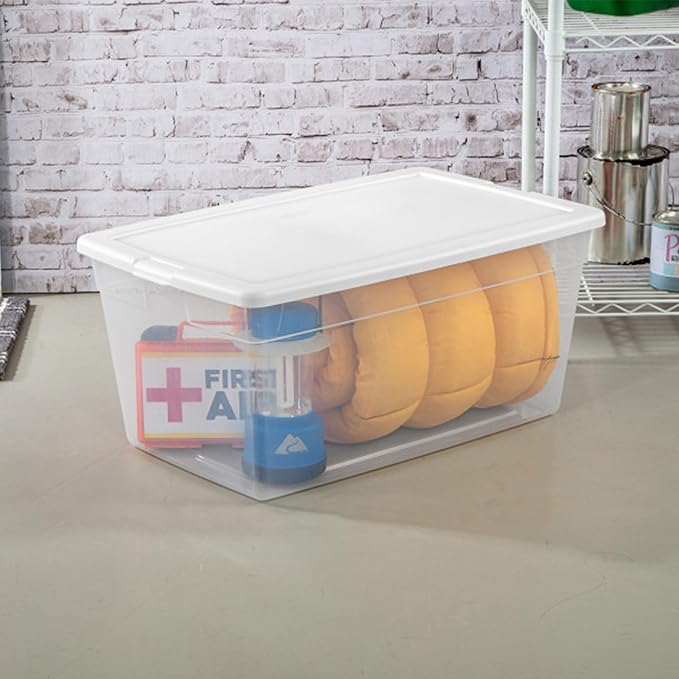 Sterilite 8-Pack Stackable Storage Bin with Lid, Clear Plastic Design, 90 Quart