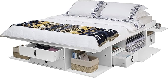 memomad Bali Storage Platform Bed with Drawers (Full Size, Off White)