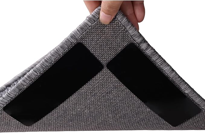 12-Pack Gripper for Rug for Hardwood Floors and Tiles: Double-Sided Reusable Rug Carpet Tape. Anti-Slip Tape Grips Area Rugs, Non-Slip Rug Pads Prevent Sliding, Curling, and Bunching (12 Rectangular)