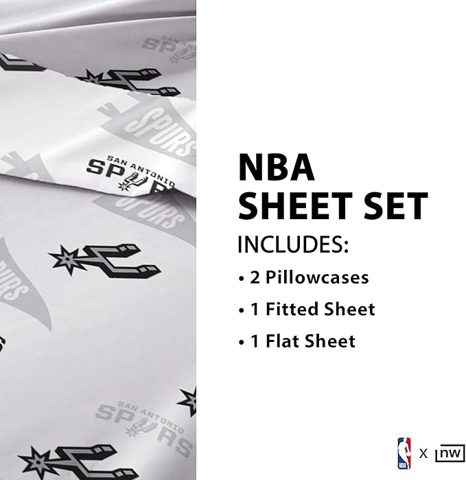Northwest Officially Licensed San Antonio Spurs NBA Twin Size Sheet Set – Soft Team Logo Bedding for Dorms, Bedrooms, Fan Caves & Game Day Style
