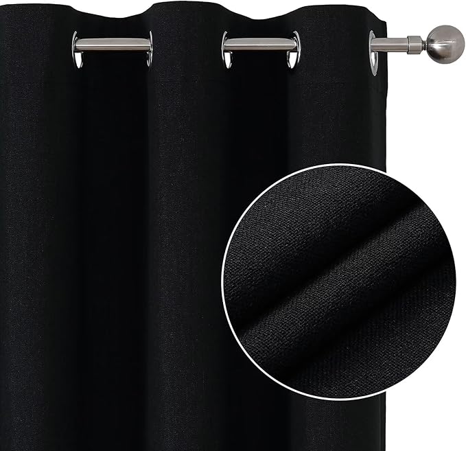 Joydeco Blackout Curtains 84 Inches Long 2 Panels Burg, Room Darkening Curtains for Bedroom, 100% Black Out Textured Thermal Drapes Privacy Protection 2 Panels Set(W52 x L84 Inch, Black)