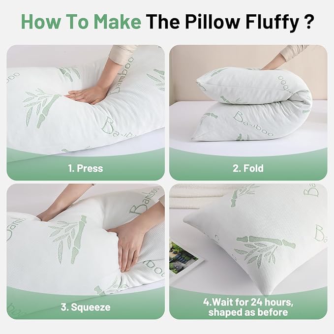 Body Pillow for Adults, Memory Foam Long Pillow for Side Sleeper, Fluffy and Firm Full Body Pillow with Removable Pillowcase,Adjustable Filling,20×54 Inch,Green