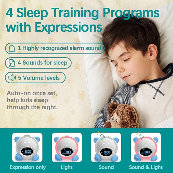 OK to Wake Clock for Kids, Sleep Training Clock with Night Light and Sound Machine, Kids Alarm Clock for Bedrooms (Blue)