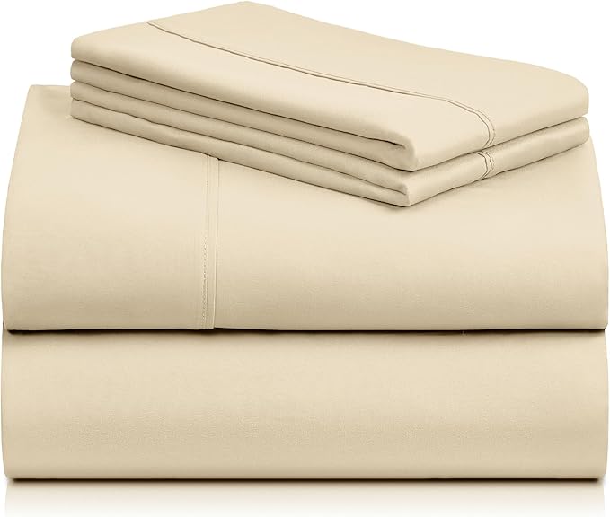 LuxClub 3 PC Twin XL Sheet Set, Deep Pockets Wrinkle Free Cooling Bed Sheets Hotel Bedding for Women, Men, Kids & Teens, Includes 1 Fitted Sheet, 1 Flat Sheet and 1 Pillowcase-Silky Soft Cream
