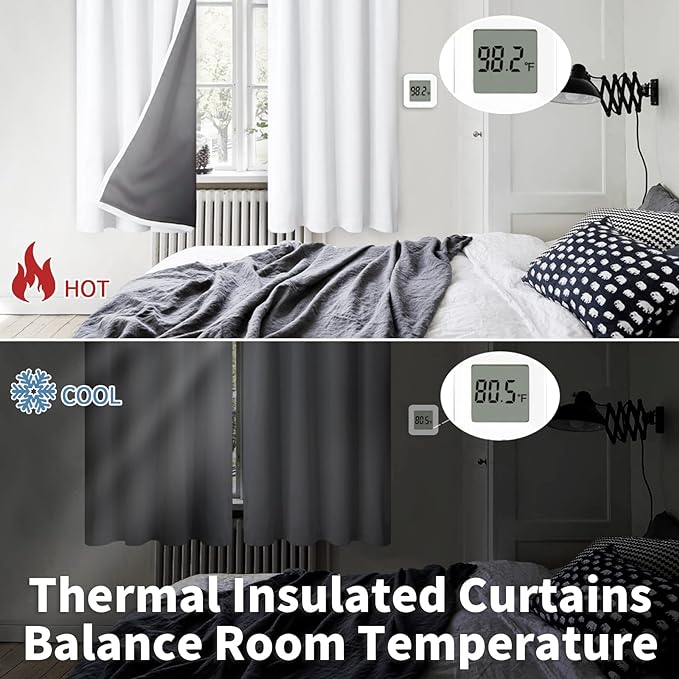 BGment Thermal Insulated 100% Blackout Curtains for Bedroom with Black Liner, Double Layer Full Room Darkening Noise Reducing Rod Pocket Curtain (52 x 72 Inch, Pure White, 2 Panels)