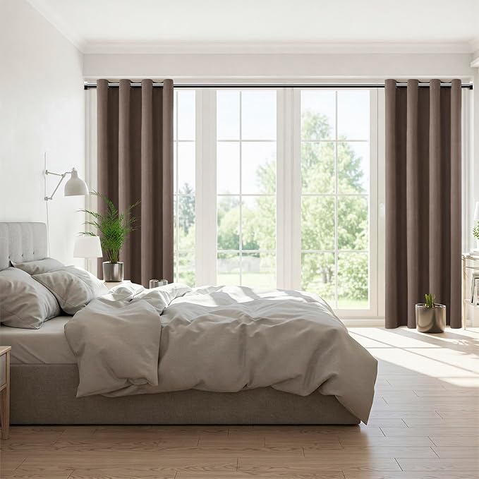 ChrisDowa 100% Blackout Brown Solid Curtains 120 Inches Long 2 Panels for Bedroom Living Room,Farmhouse Room Darkening Thermal Insulated Soundproof Grommet Top Window Treatment Drapes,52x120
