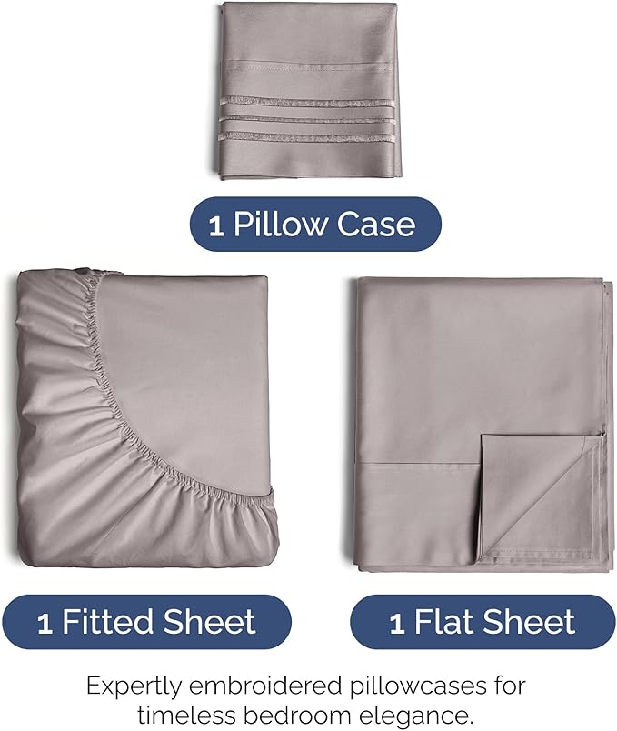 Thistle Twin Size 3 Piece Sheet Set - Extra Soft, Breathable & Cooling - Hotel Luxury Durable Bed Sheets - Deep Pockets, Easy-Fit & Wrinkle-Free - Purple Oeko-Tex