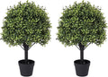 27“ Realistic Artificial Boxwood Topiary Trees Set of 2, Faux Plants Outdoor UV-Resistant, Fake Evergreen Bushes & Shrubs for Front Porch Outside Planter Decor