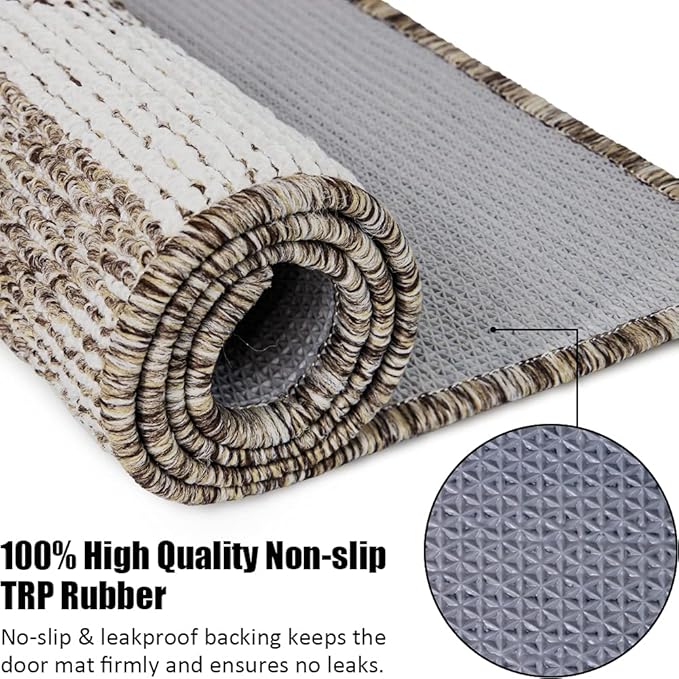 Indoor Doormat 24"x 36", Absorbent Front Back Door Mat Floor Mats, Rubber Backing Non Slip Door Mats Inside Mud Dirt Trapper Entrance Front Door Rug Carpet, Machine Washable Low Profile-Brown Geome