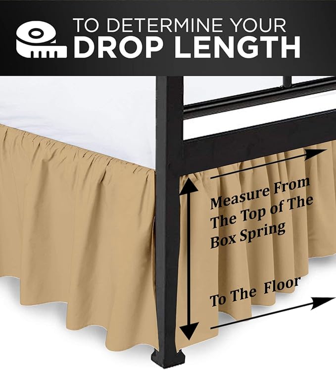 Ruffled Bed Skirt with Split Corners, Taupe, Twin 14 Inch Drop Bedskirt, Hotel Quality Brushed Microfiber Wrinkle Free Dust Ruffle Bed Skirt Twin Size