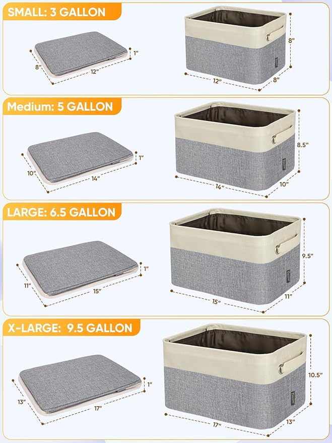 BALEINE 4 Pack Fabric Storage Bins for Shelves, Linen Storage Baskets for Organizing, Decorative Closet Bins for Clothes, Home (Grey, 14''x10''x8.5'')