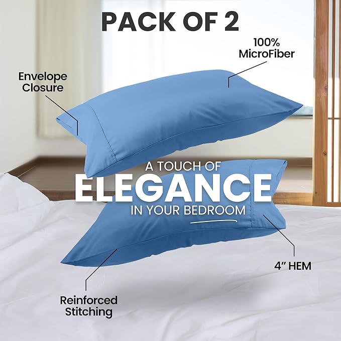 Pillow Covers by Utopia Bedding - Queen Size 2-Pack – Soft Brushed Microfiber – Perfect for Hospitals, Hotels, Guest Rooms – Oeko-TEX Certified, 20x30 Inches (Dutch Blue)