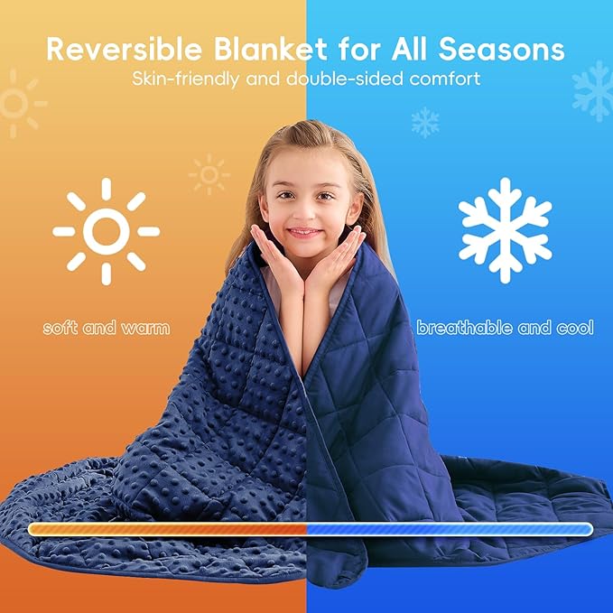yescool Weighted Blanket 7 Pounds Blue Twin Size Cooling Weighted Throw Blanket, Minky Heavy Blankets Warm Weighted Comforter, Big Washable Thick Blankets Gift for 60-90lbs, 40 * 60in
