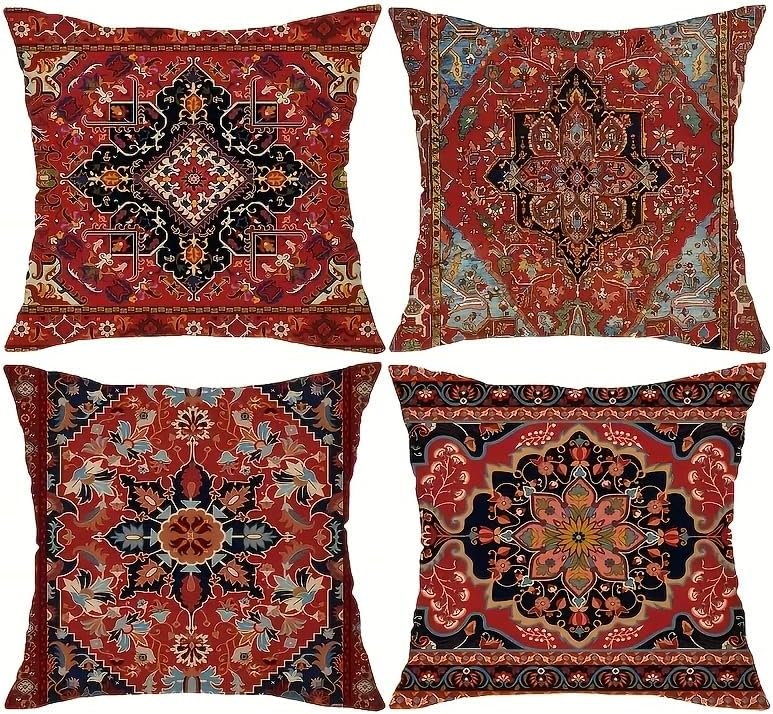 4pcs, Bohemian Ethnic Style Carpet Pattern Throw Pillow Covers, Printed Throw by Unknown