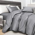 PURE ERA Duvet Cover Set 800 Thread Count Long Staple Cotton Sateen Silky Soft Luxurious Smooth 3 Piece Set Solid Deep Grey Queen
