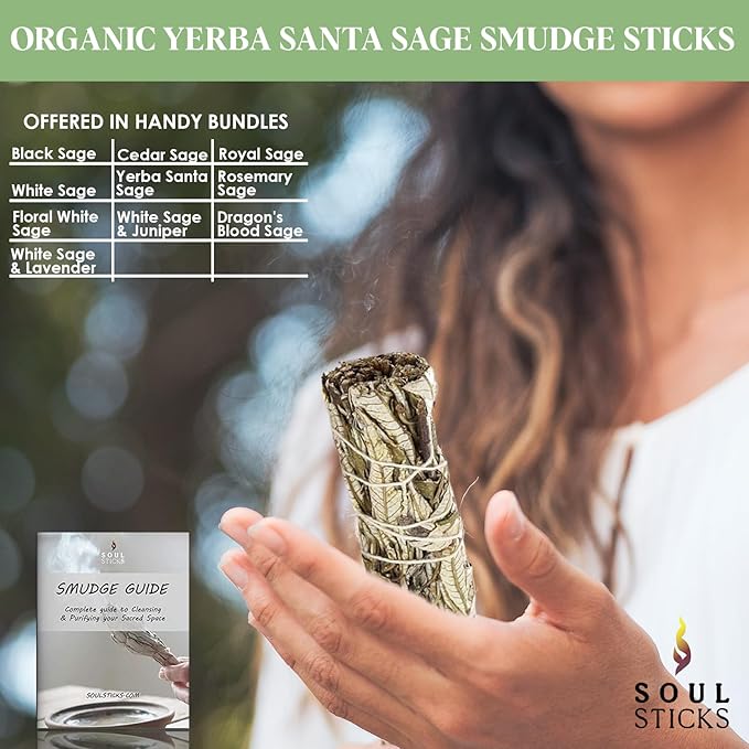 Soul Sticks 1 Pack 9 Inch Yerba Santa Smudge Stick with Starter Guide | Floral Home Sage | Cleansing House | Smudging and Negative Energy | Big Smudge Stick | House Blessing