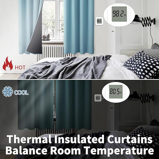 BGment Thermal Insulated 100% Blackout Curtains for Bedroom with Black Liner, Double Layer Full Room Darkening Noise Reducing Grommet Curtain (42 x 84 Inch, Greyish Blue, 2 Panels)