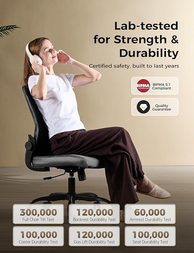 Office Chair, Mesh Ergonomic Desk Chairs, Lumbar Support, Adjustable Height, Armless, Swivel Function and Smooth-Rolling Wheels for Home, Office and Gaming (Black)