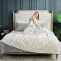 Cozy Bliss Faux Fur Throw Blanket for Couch, Cozy Warm Plush Striped Blanket for Sofa Bedroom Living Room, 90 * 90 Inches Beige