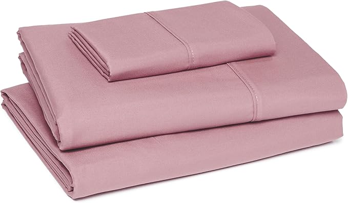 Amazon Basics Lightweight Super Soft Easy Care Wrinkle Free Microfiber 3 Piece Bed Sheet Set with 14-Inch Deep Pockets, Twin, Rose, Solid, Kids, Men & Women Bedding